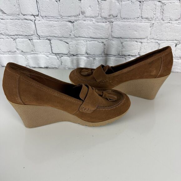 Mia Brigitta Wedge Heel Pump Suede Leather Tasseled Loafers Brown Women 10 Shoes - Picture 9 of 15